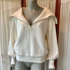 Varley Vine Ribbed Stretch-cotton Half-zip Sweatshirt Ivory Size XS
